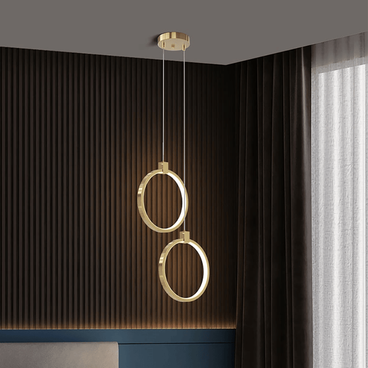 Lampa Wisząca 2-Świecowa Okrągła Złota Mosiężna