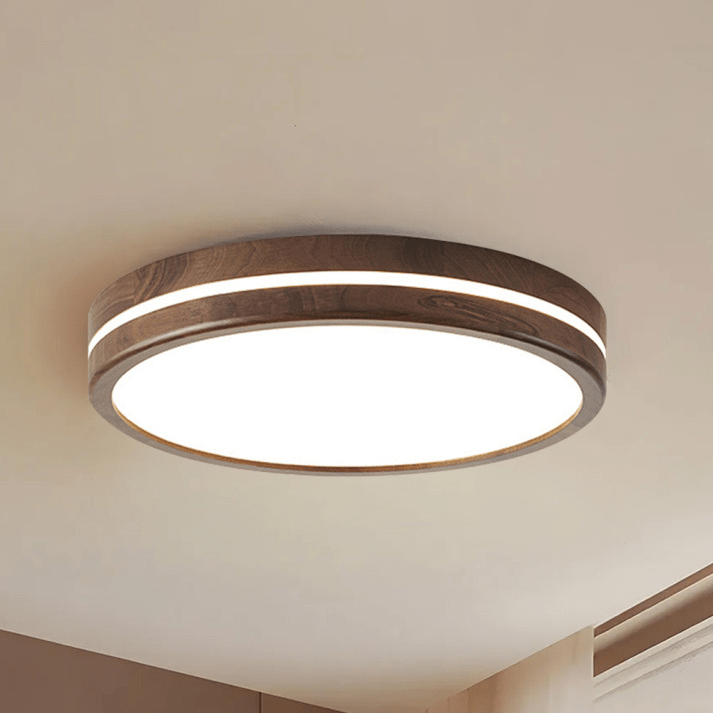 Okrągła Drewniana Lampa Sufitowa