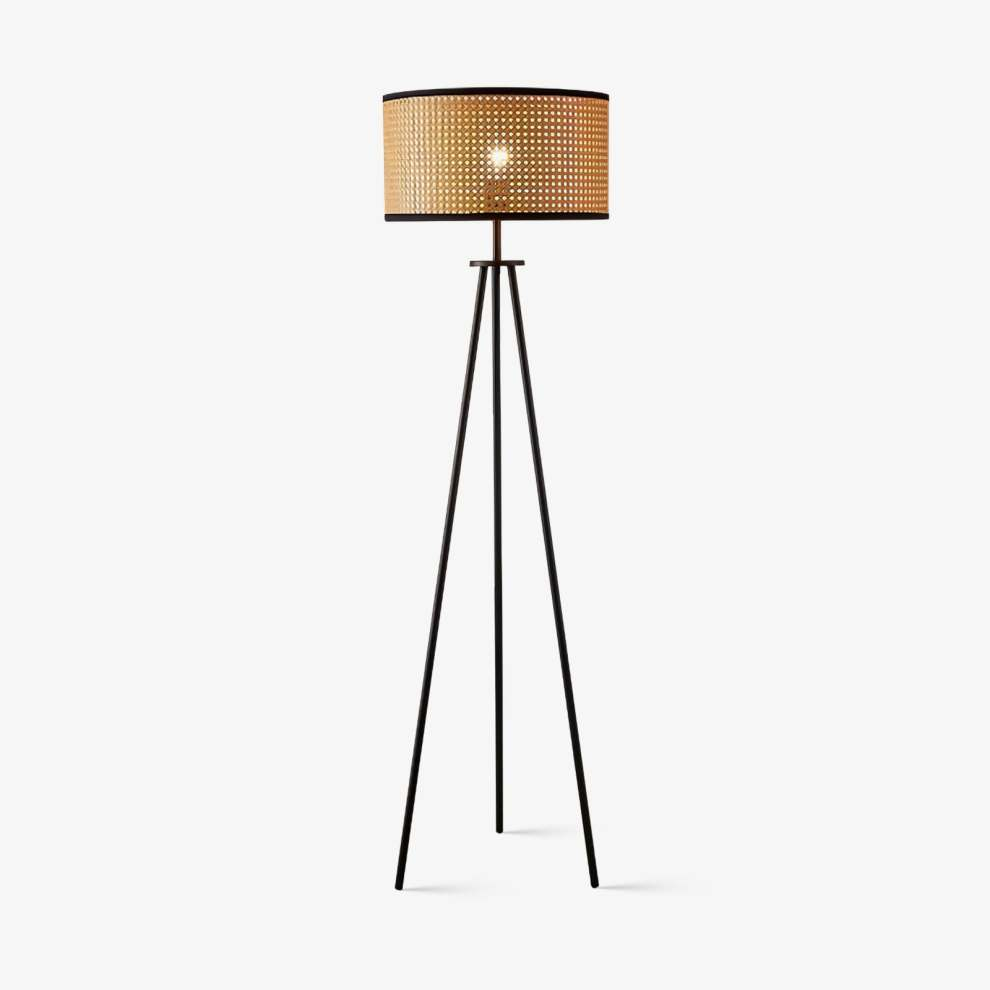 Lampa podłogowa z trzema nogami z rattanu