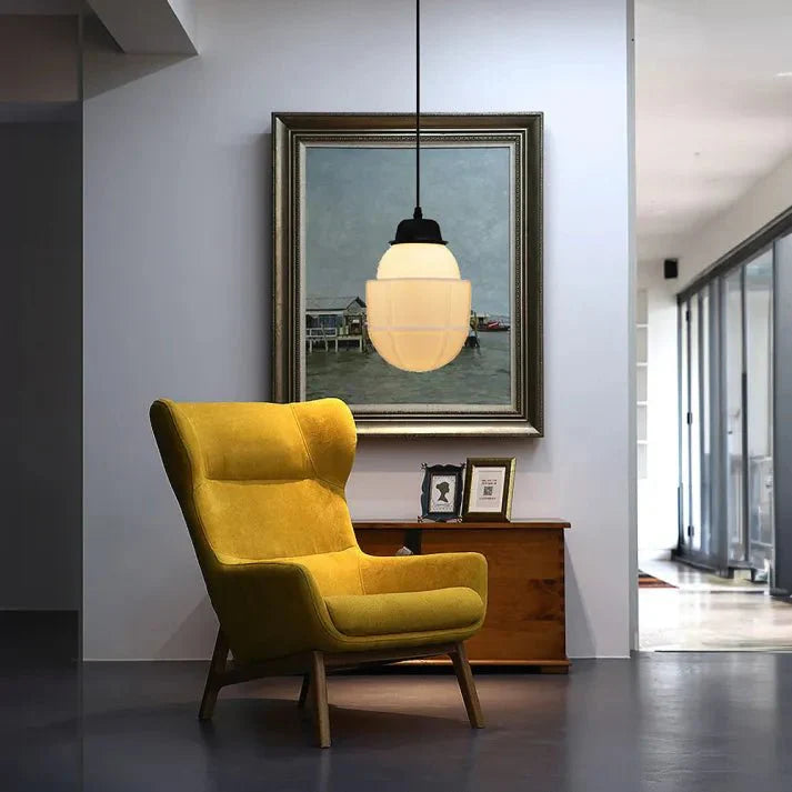 Vintage biała mleczna szklana geometryczna lampa wisząca