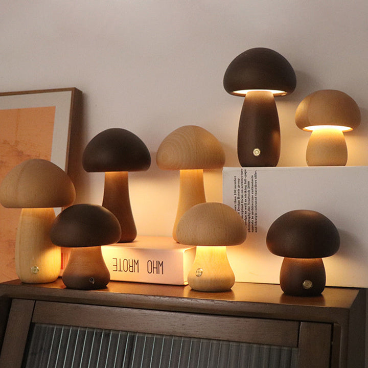Ładowalna Drewniana Lampa Grzybowa