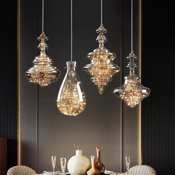 Nowoczesna Szara Szklana Lampa Wisząca z Gwiazdami