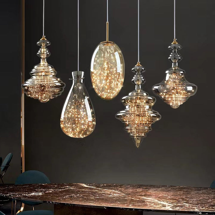Nowoczesna Szara Szklana Lampa Wisząca z Gwiazdami