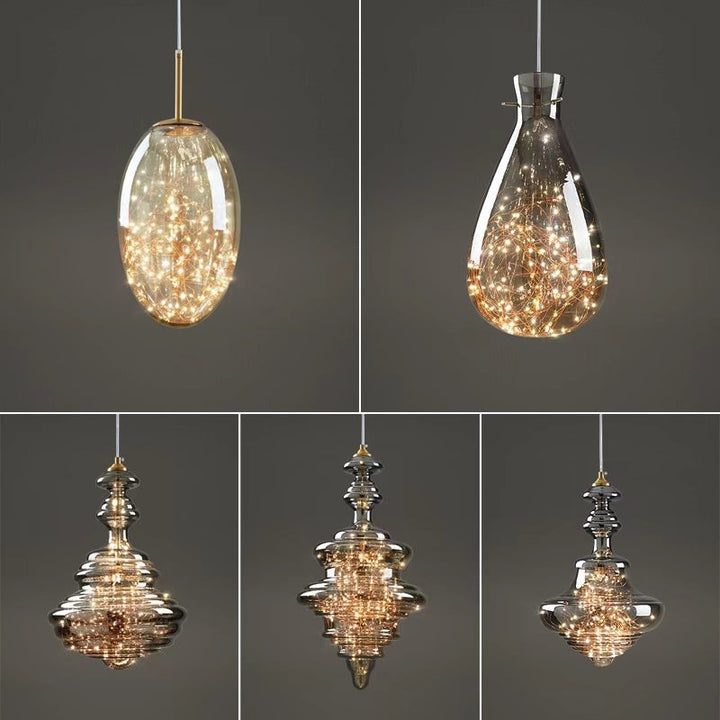 Nowoczesna Szara Szklana Lampa Wisząca z Gwiazdami