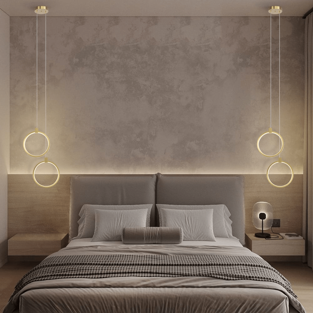 Lampa Wisząca 2-Świecowa Okrągła Złota Mosiężna