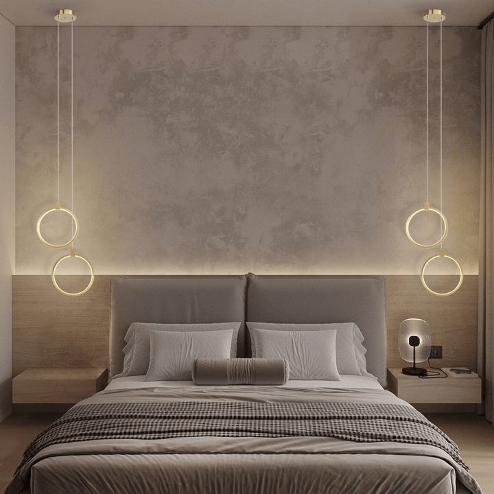 Lampa Wisząca 2-Świecowa Okrągła Złota Mosiężna