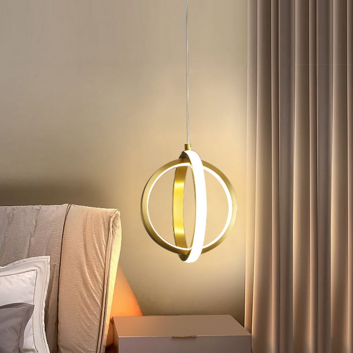 Złota geometryczna lampa wisząca 2-ring LED w mosiądzu