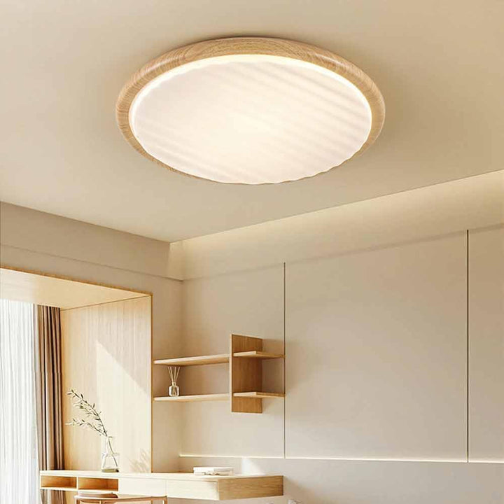 Okrąła drewniana LED lampa sufitowa do sypialni