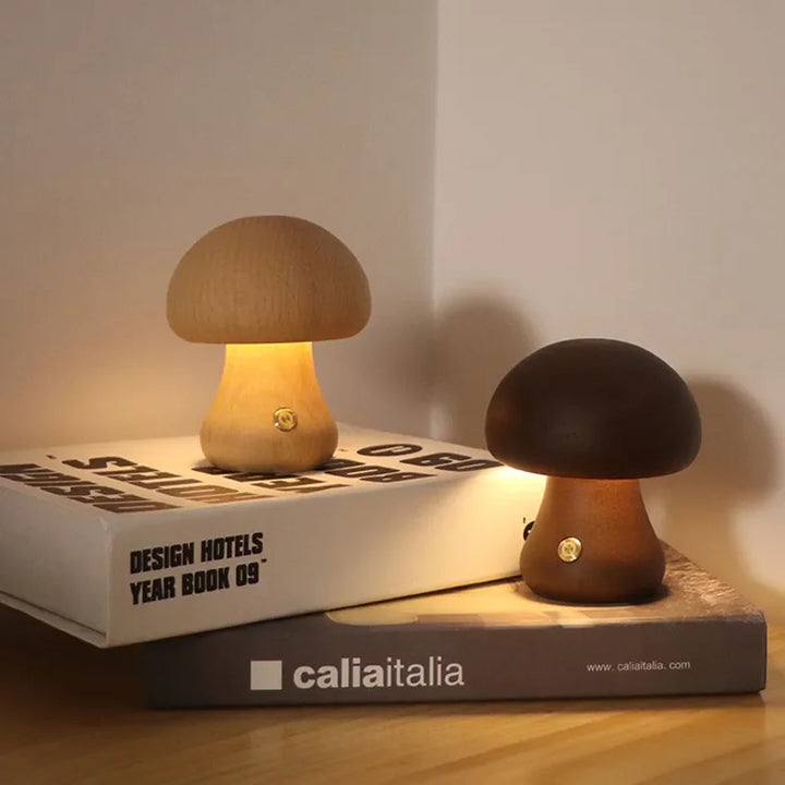 Ładowalna Drewniana Lampa Grzybowa