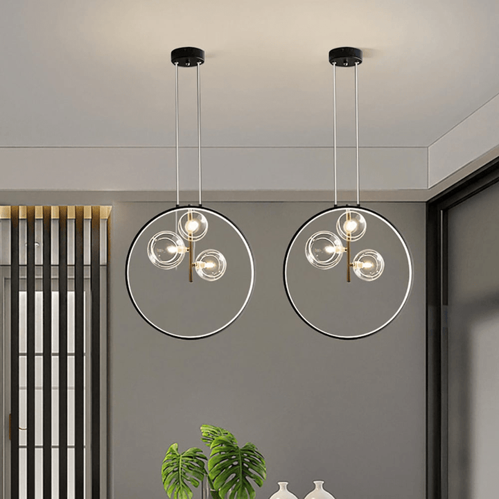 Czarna Lampa Wisząca Minimalistyczna Szklana Kula LED