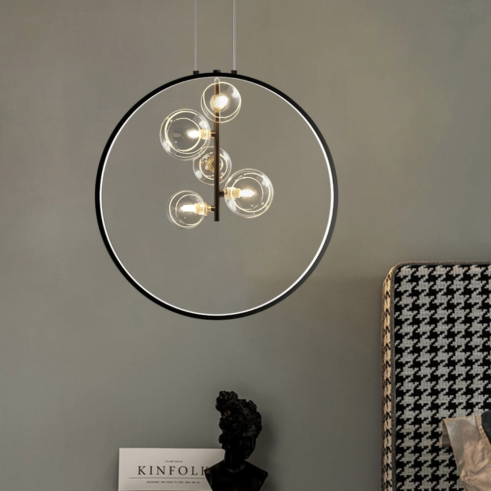 Czarna Lampa Wisząca Minimalistyczna Szklana Kula LED