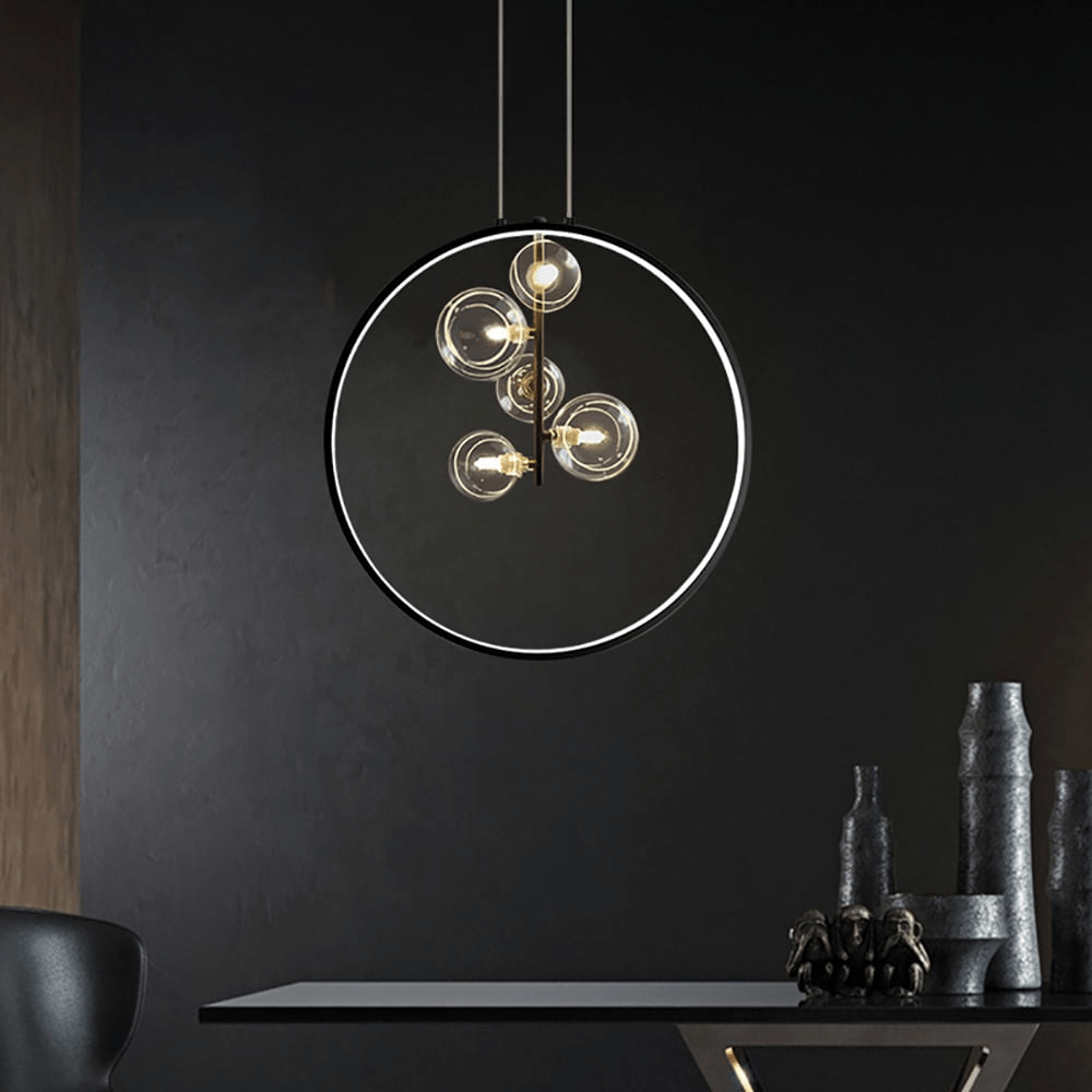 Czarna Lampa Wisząca Minimalistyczna Szklana Kula LED