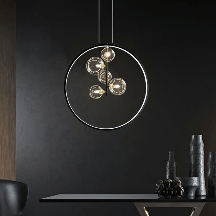 Czarna Lampa Wisząca Minimalistyczna Szklana Kula LED