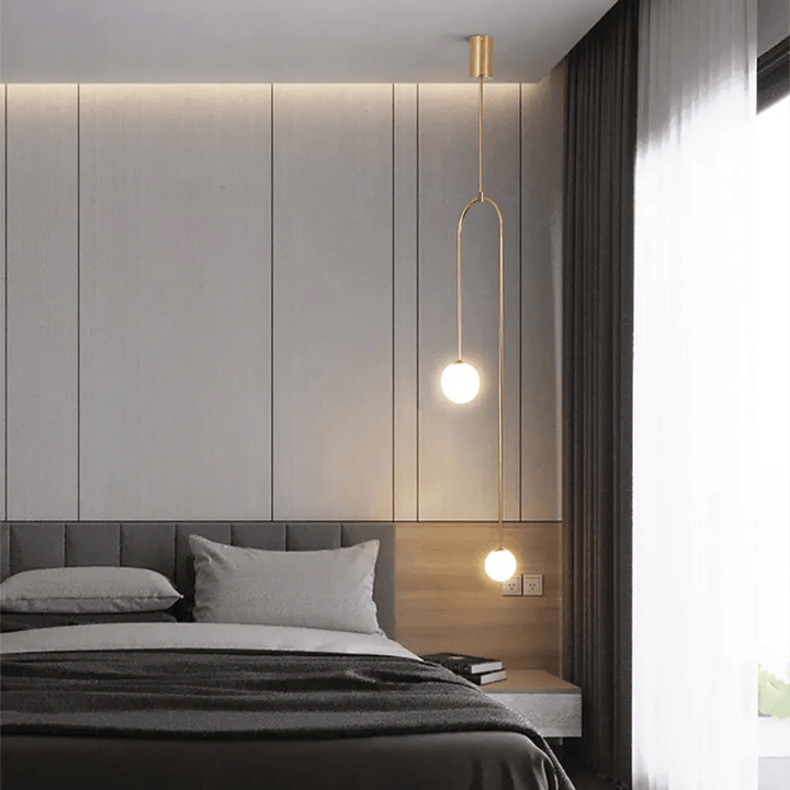 Nowoczesna Lampa Wisząca Szklana Kula 2-Świetlna w Kształcie U do Salonu i Sypialni