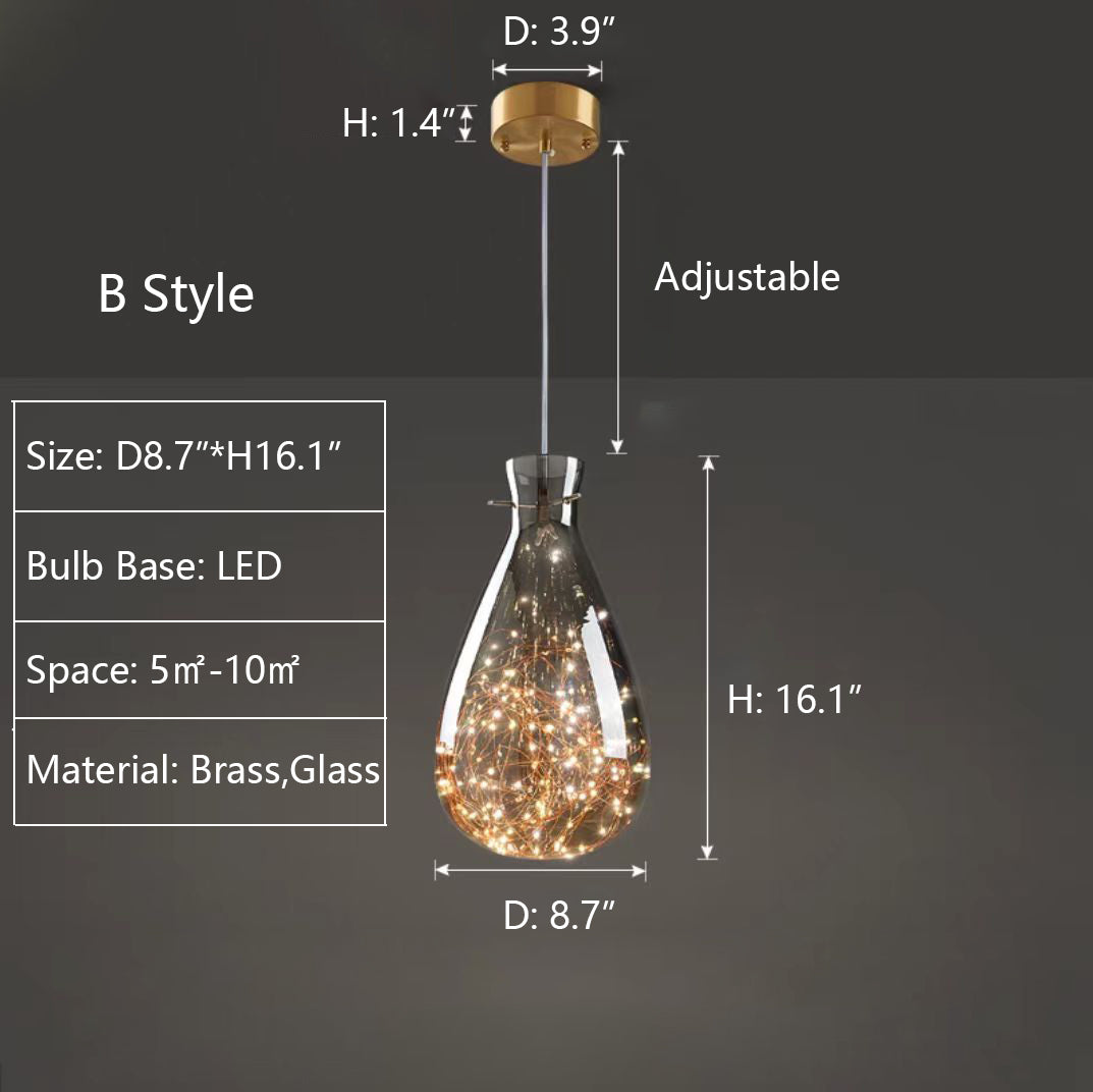 Nowoczesna Szara Szklana Lampa Wisząca z Gwiazdami