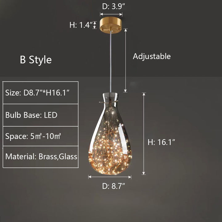Nowoczesna Szara Szklana Lampa Wisząca z Gwiazdami