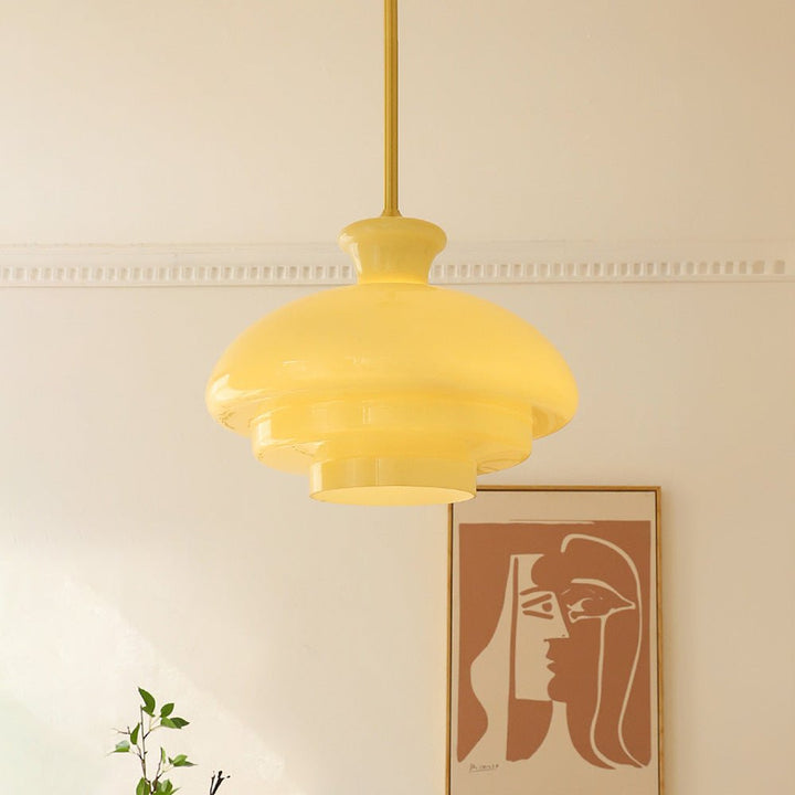 Lampa wisząca Bauhaus z bursztynowego szkła