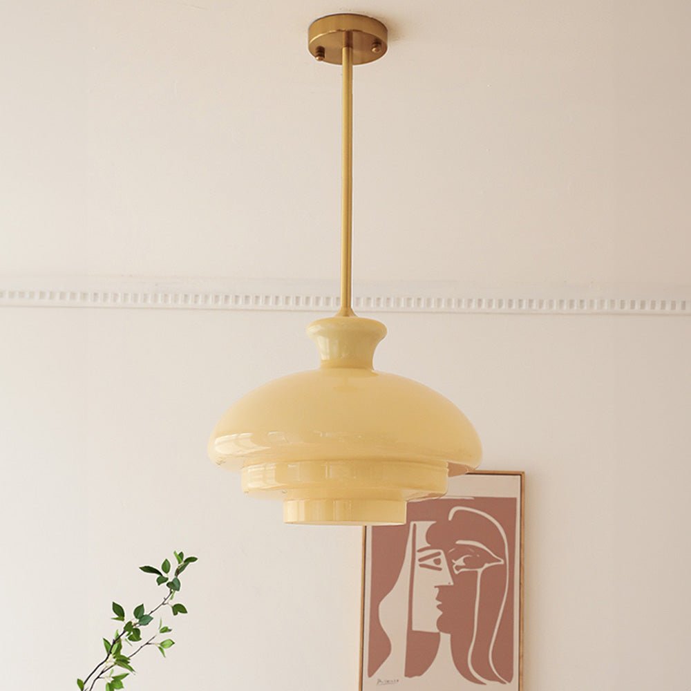 Lampa wisząca Bauhaus z bursztynowego szkła