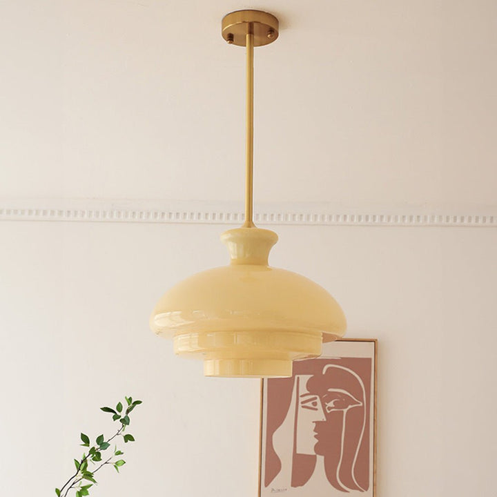 Lampa wisząca Bauhaus z bursztynowego szkła