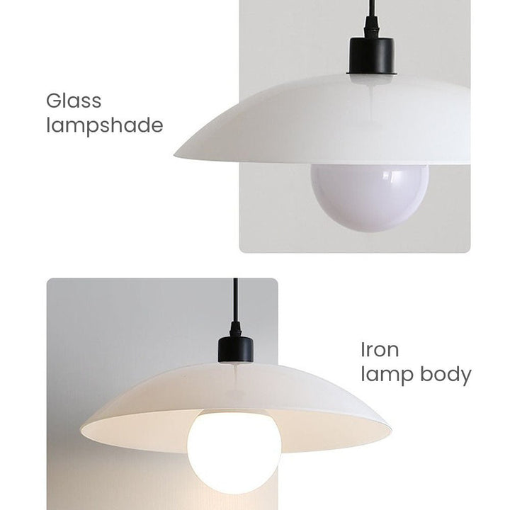 Minimalistyczna lampa wisząca z białego szkła warstwowego