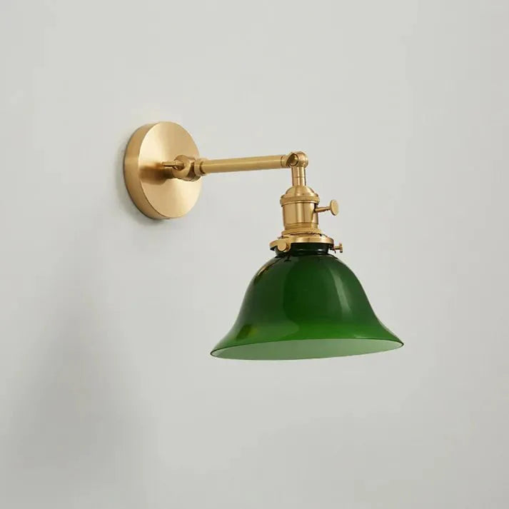 Vintage Zwenkarm Regulowana Zielona Szklana Lampa Ścienna