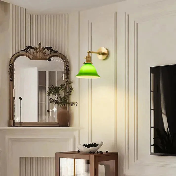 Vintage Zwenkarm Regulowana Zielona Szklana Lampa Ścienna