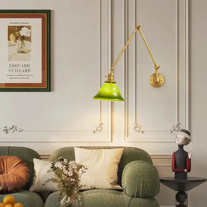 Vintage Zwenkarm Regulowana Zielona Szklana Lampa Ścienna