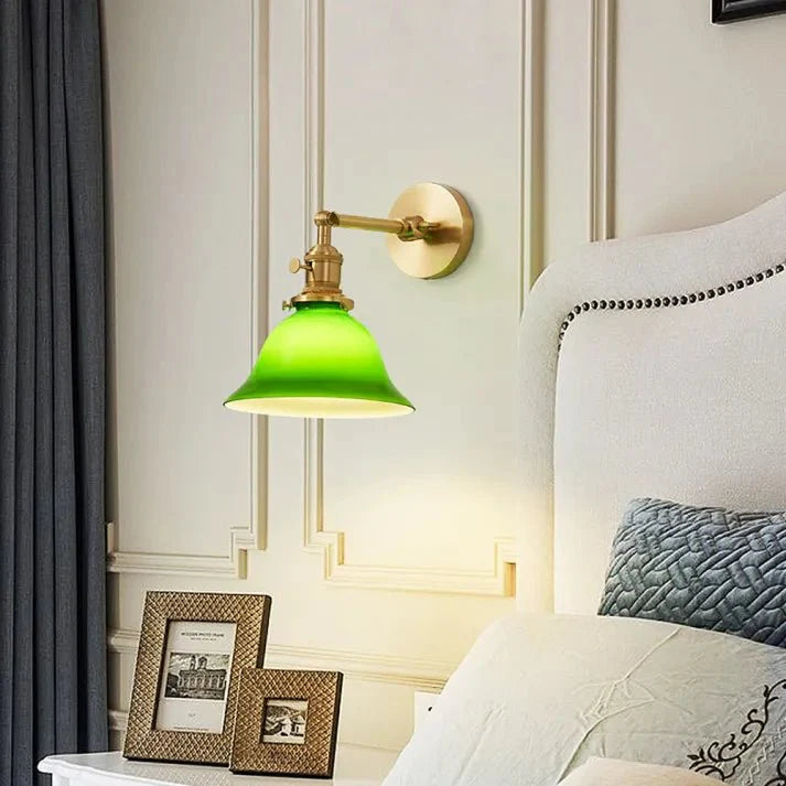 Vintage Zwenkarm Regulowana Zielona Szklana Lampa Ścienna