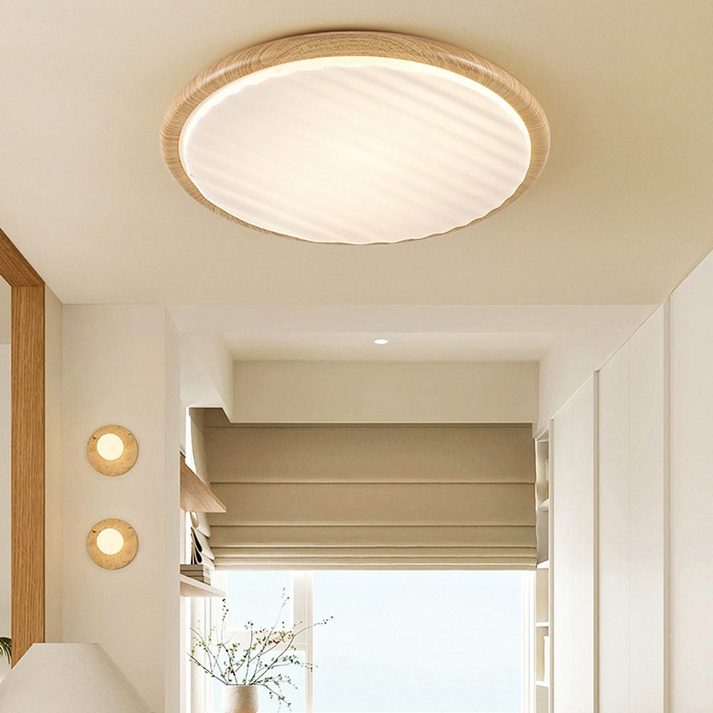 Okrąła drewniana LED lampa sufitowa do sypialni