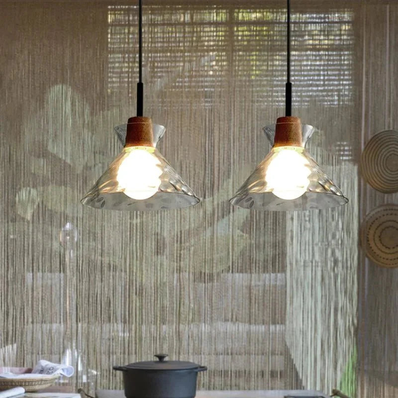 Lampa wisząca Art Ripple szklana lampa wisząca z drewna