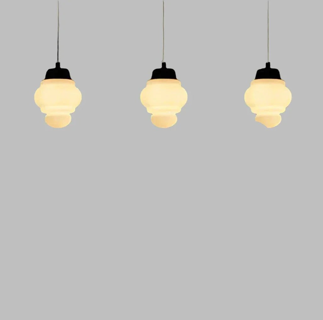 Vintage biała mleczna szklana geometryczna lampa wisząca