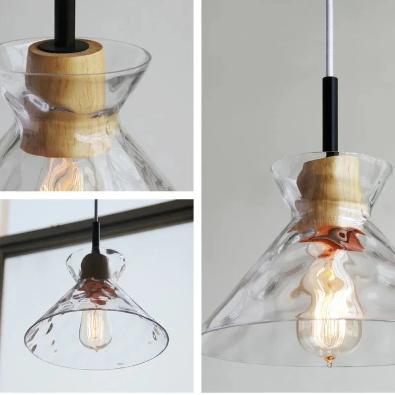 Lampa wisząca Art Ripple szklana lampa wisząca z drewna
