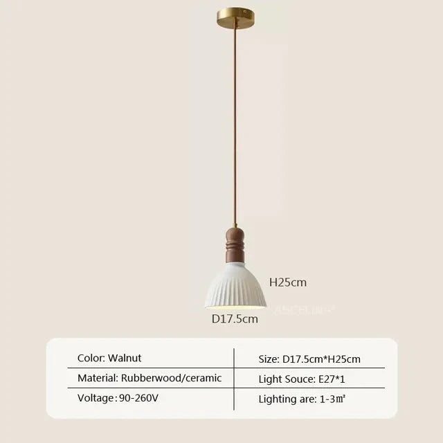 Kremowa Lampa Wisząca z Litego Drewna Wind