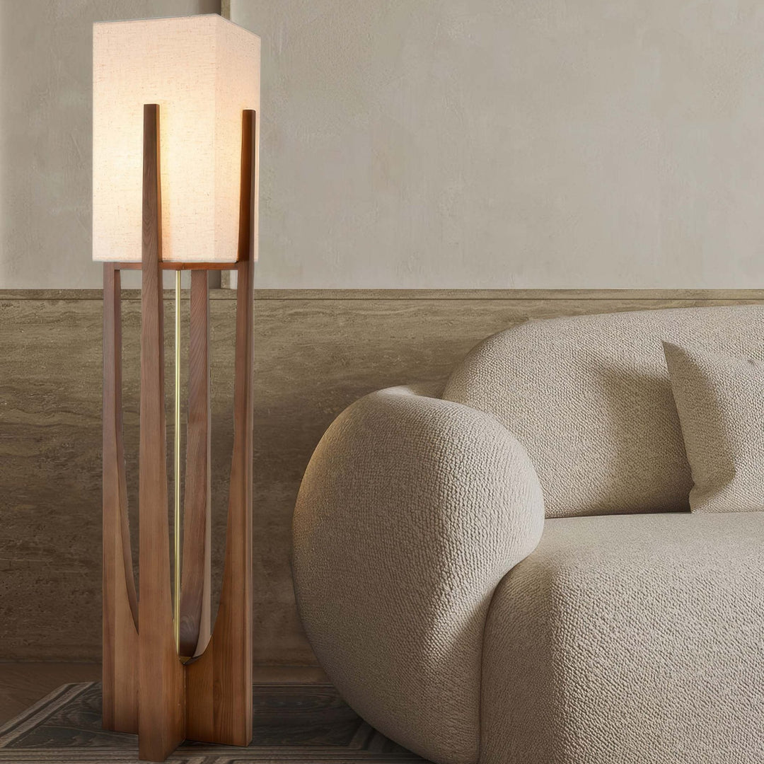 Japońska stylowa lampa podłogowa z orzecha, prosta lampa z litego drewna