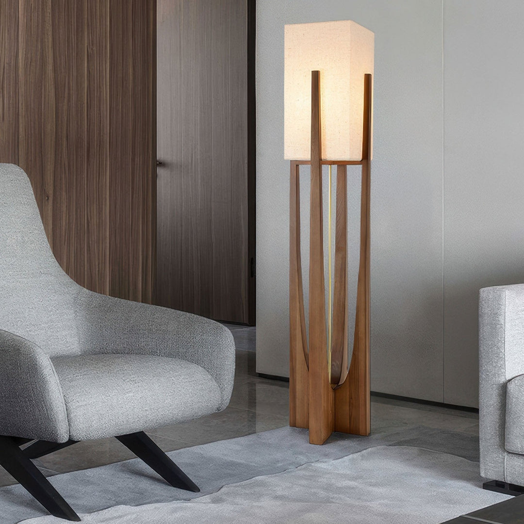 Japońska stylowa lampa podłogowa z orzecha, prosta lampa z litego drewna