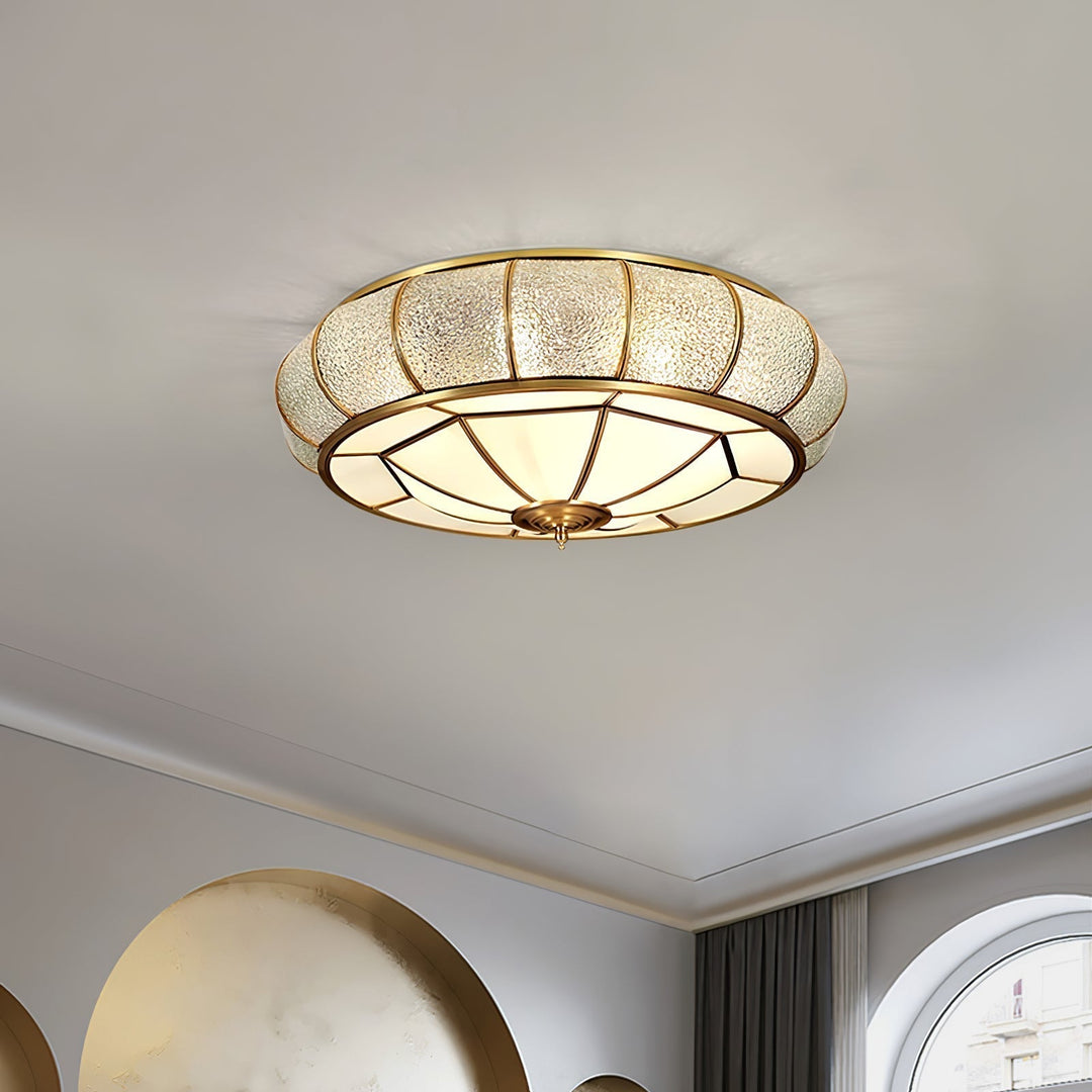 Okrąła szklana lampa sufitowa z teksturą