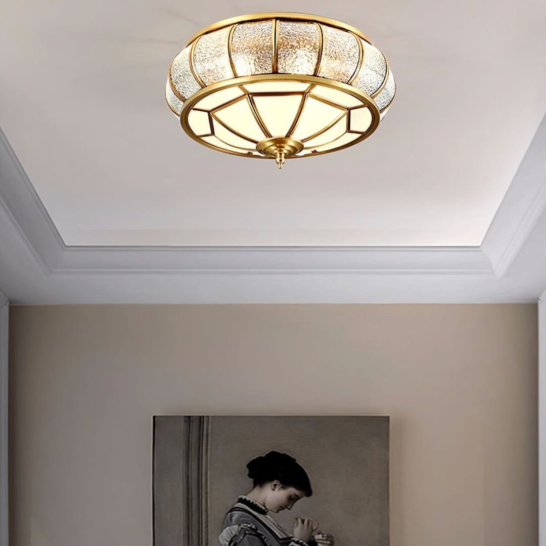 Okrąła szklana lampa sufitowa z teksturą
