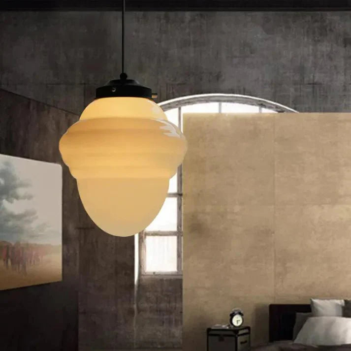 Vintage biała mleczna szklana geometryczna lampa wisząca