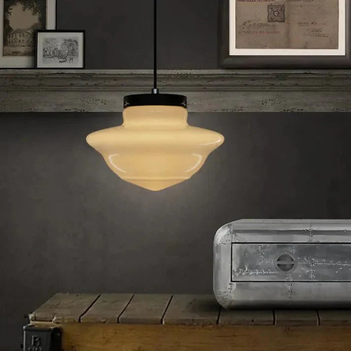 Vintage biała mleczna szklana geometryczna lampa wisząca
