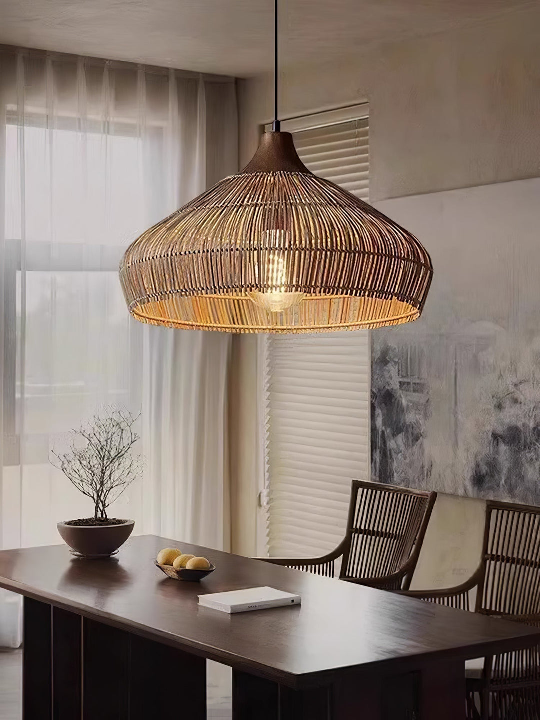 Lampa wisząca z rattanu