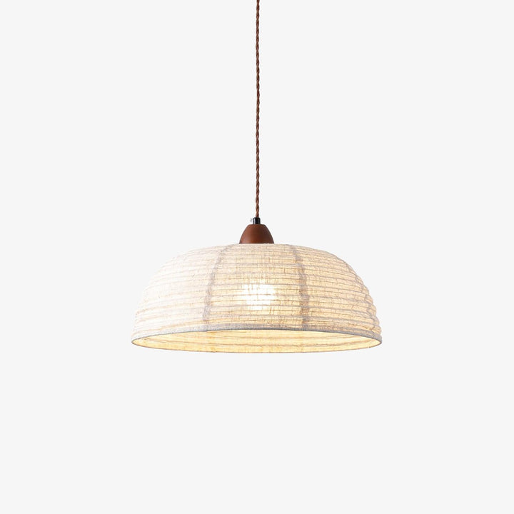 Lampa wisząca z drewna i tkaniny