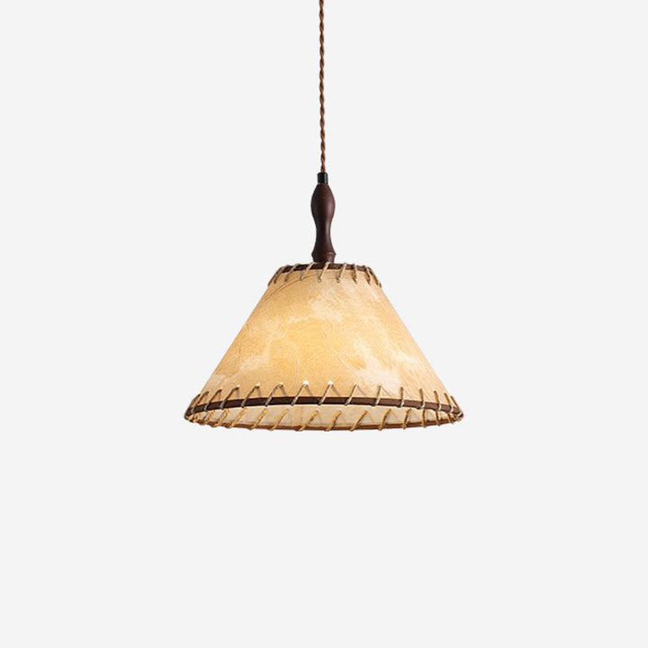 Lampa wisząca z drewna i tkaniny