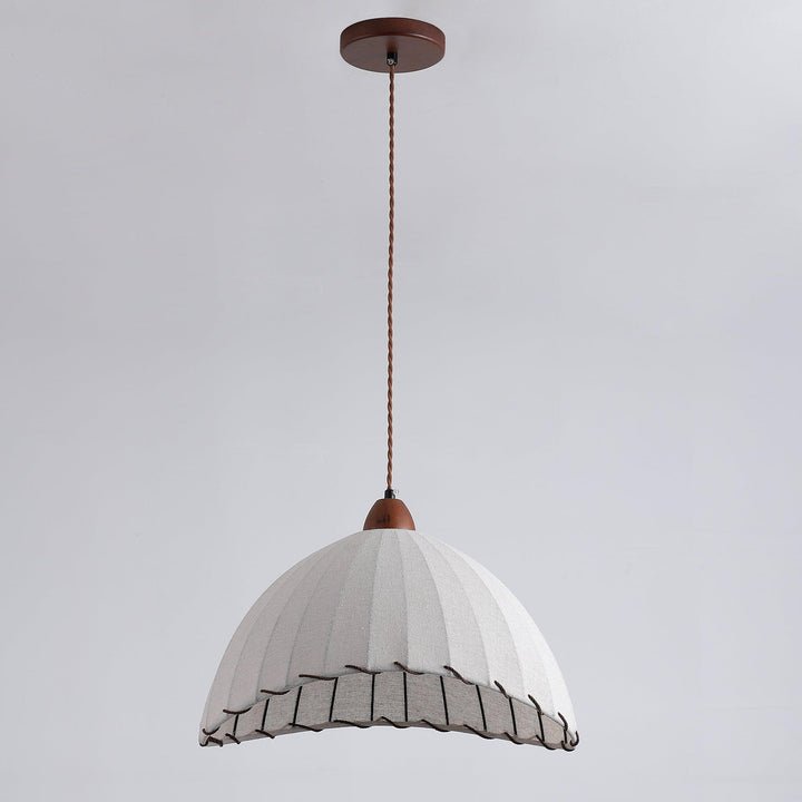 Lampa wisząca z drewna i tkaniny