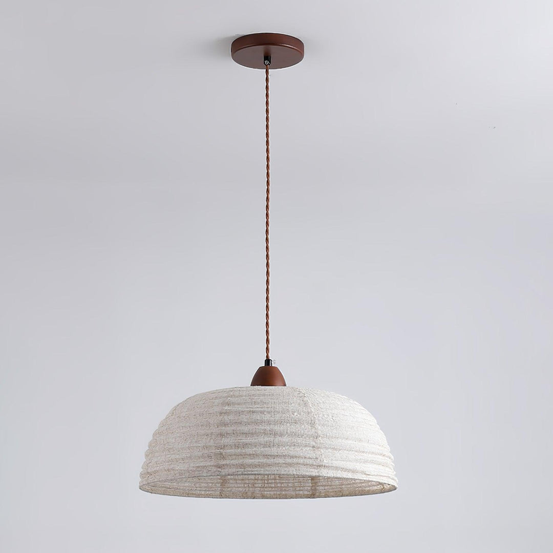 Lampa wisząca z drewna i tkaniny