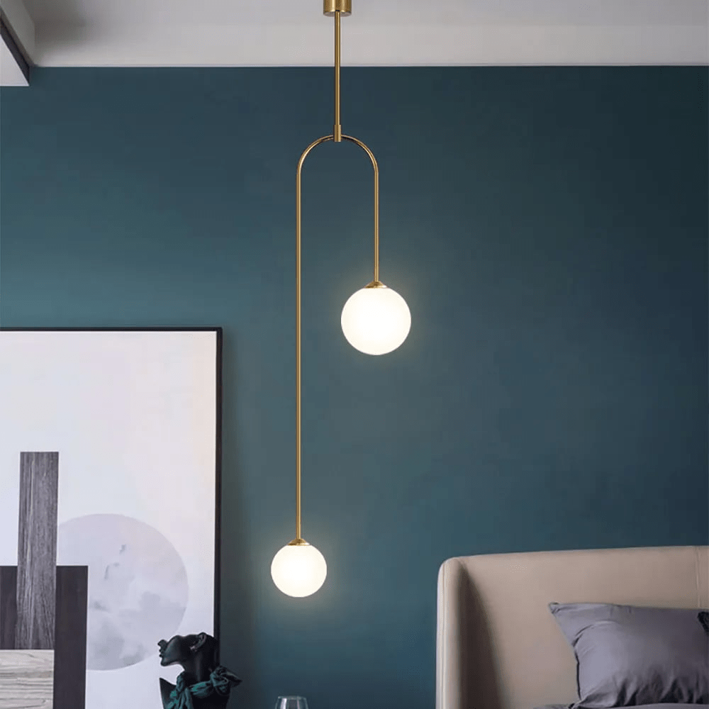 Nowoczesna Lampa Wisząca Szklana Kula 2-Świetlna w Kształcie U do Salonu i Sypialni