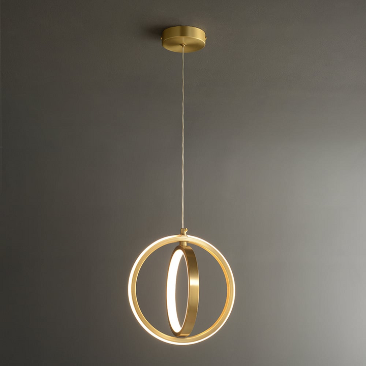 Złota geometryczna lampa wisząca 2-ring LED w mosiądzu