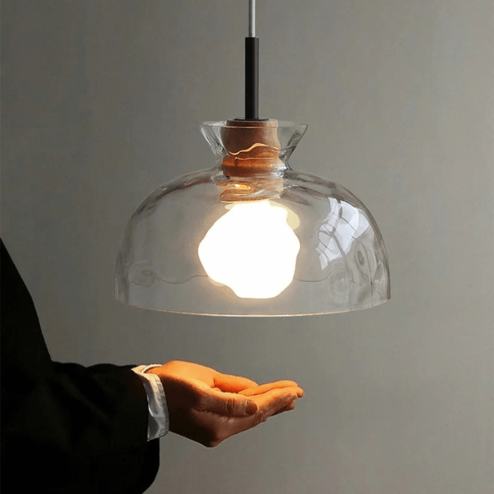 Lampa wisząca Art Ripple szklana lampa wisząca z drewna