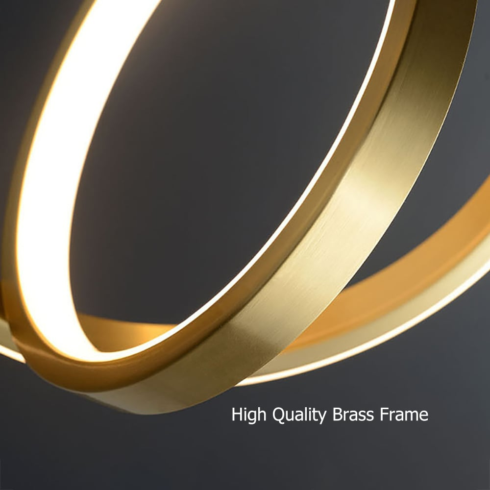 Złota geometryczna lampa wisząca 2-ring LED w mosiądzu