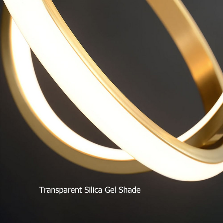 Złota geometryczna lampa wisząca 2-ring LED w mosiądzu
