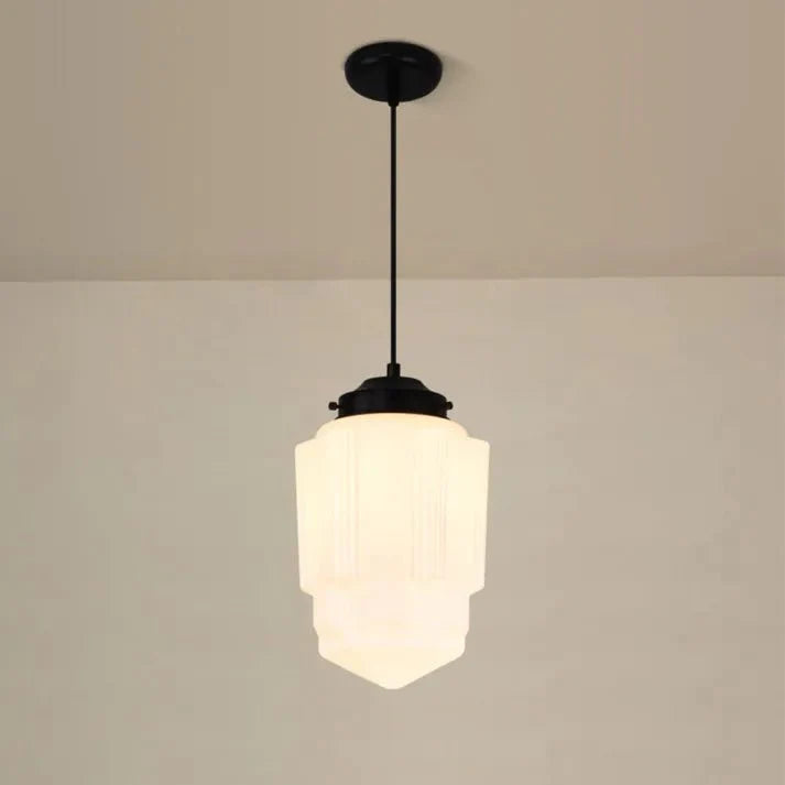 Vintage biała mleczna szklana geometryczna lampa wisząca
